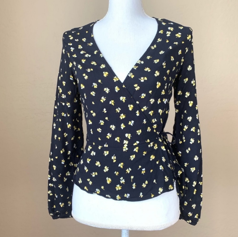 H&M Floral Wrapover Long Sleeved Blouse